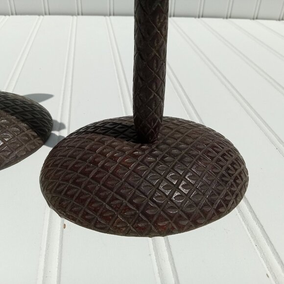 Cast Iron Palm Tree Candlesticks Taper Candle Holders Bronze Coastal Vintage - Picture 7 of 12